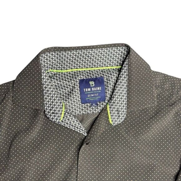 Tom Baine Slim Fit Mens XL Button Down Shirt Charcoal Diamond Pattern - Picture 3 of 9